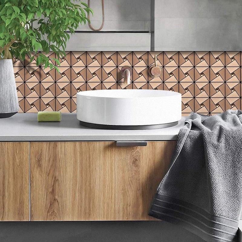 Vamos Tile Peel and Stick Backsplash Tile with Gloves - Metal Tile Stick on Backsplash for Kitchen and Bathroom Rosegold Windmill Puzzle Glass Mixed Self Adhesive Mosaic Tiles(12"x12"x10 Sheets) - Image 2